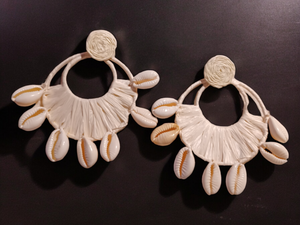 Handmade Raffia and Cowrie Shell Earrings