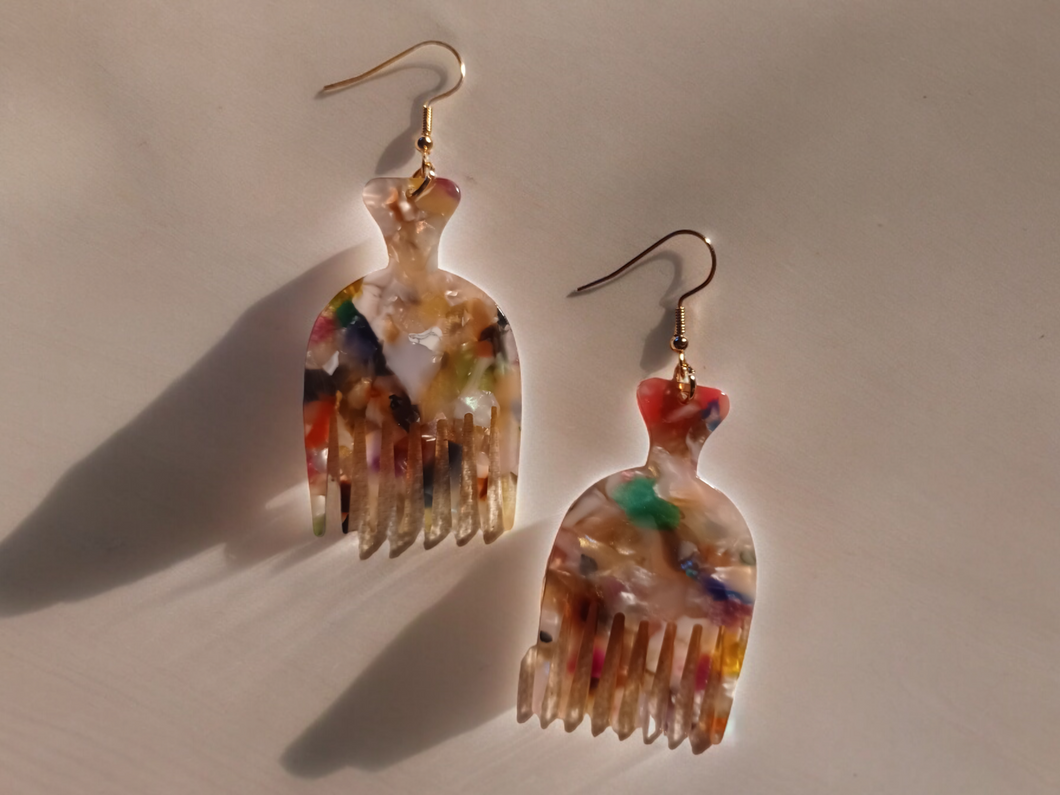 Unique acrylic afro pick earrings