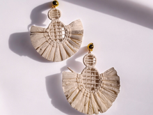 Load image into Gallery viewer, Extra large Handmade Raffia fan Clip On Earrings large
