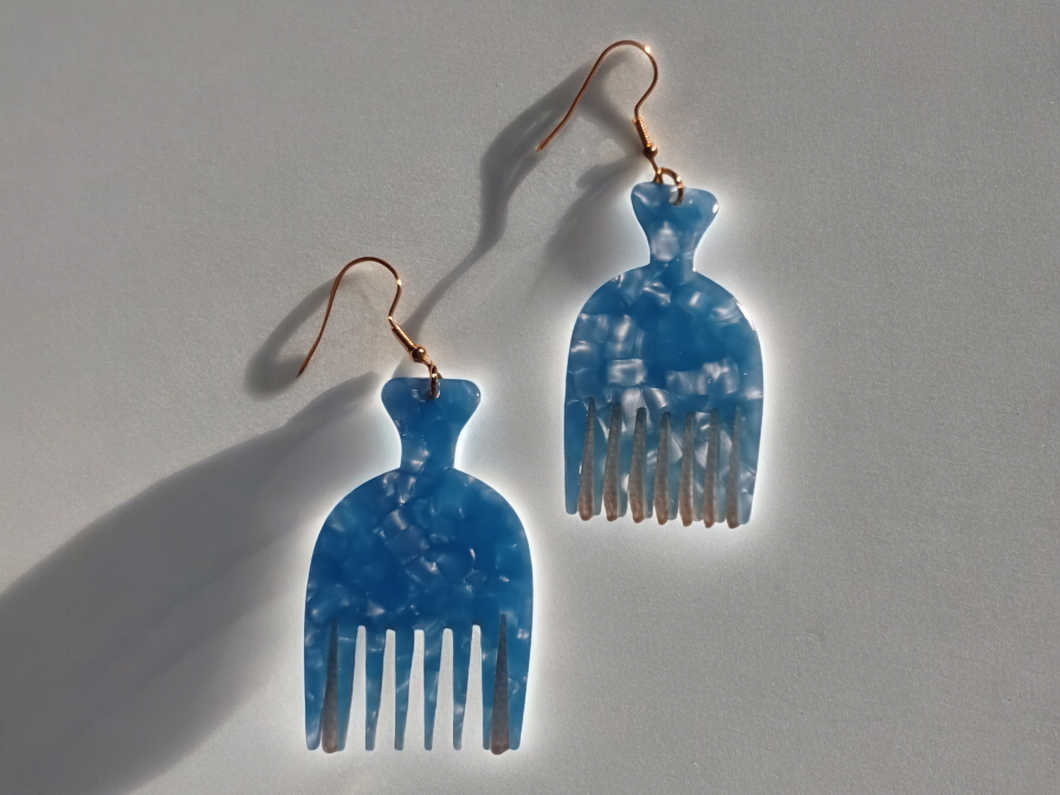 Unique acrylic afro pick earrings