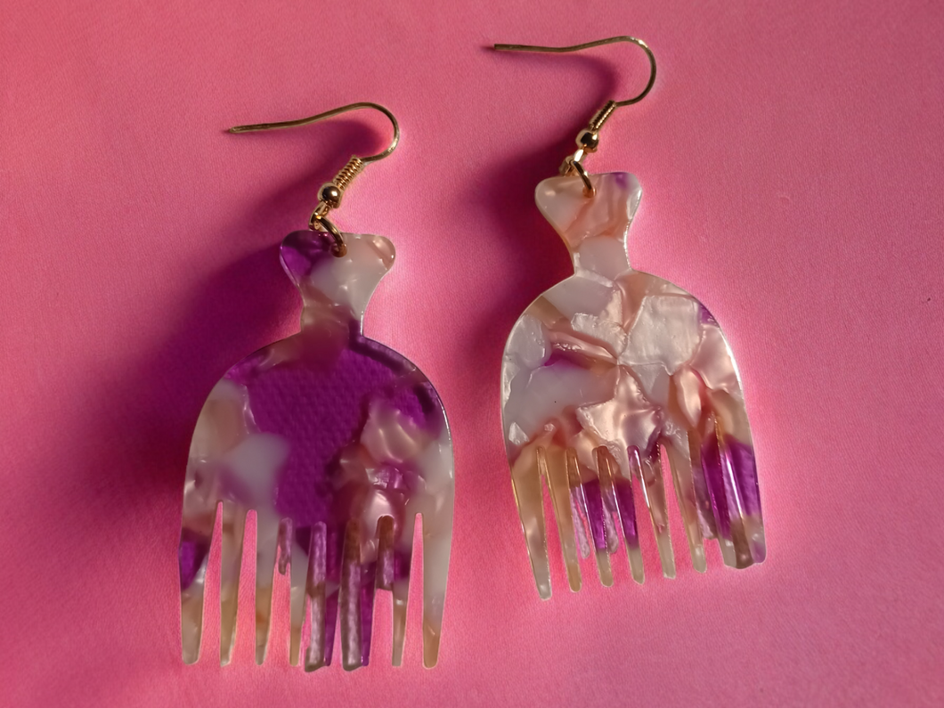 Unique acrylic afro pick earrings