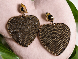 Rhinestone heart clip on earrings