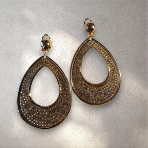 Rhinestone clip on hoops gold metal