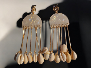 Beachy acrylic and cowrie Dangle Earrings