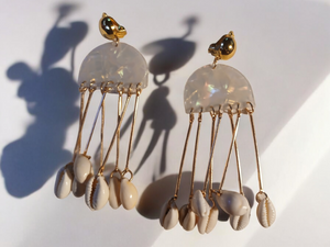 Boho acrylic and cowrie clip on earrings