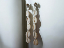 Load image into Gallery viewer, Handmade single strand cowrie clip on earrings
