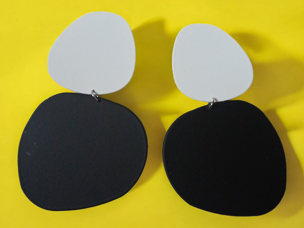 Abstract geometric white and black metal earrings