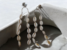 Load image into Gallery viewer, Handmade double strand cowrie clip on earrings
