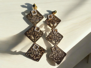 Handmade Hammered Metal Squares Clip On Earrings