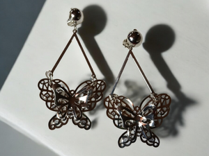 Handmade Clip on butterfly dangle earrings