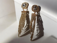 Load image into Gallery viewer, Rhinestone dangle clip on earrings
