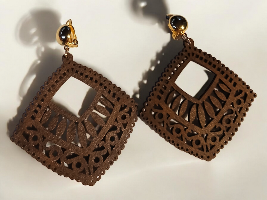 Abstract boho wooden clip ons