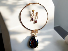 Load image into Gallery viewer, Extra large Aurora borialis necklace and clip on earrings set
