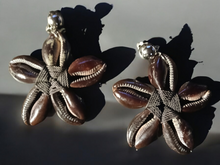 Load image into Gallery viewer, Authentic brown African cowrie clip on earrings
