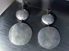 Load image into Gallery viewer, Hand carved aluminum disc clip on earrings  Mali
