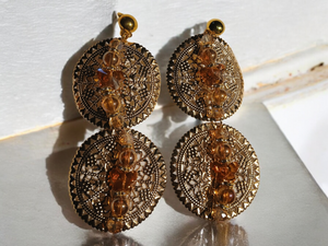 Clip on boho charm disc earrings