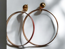 Load image into Gallery viewer, Gold with red enamel clip on hoops
