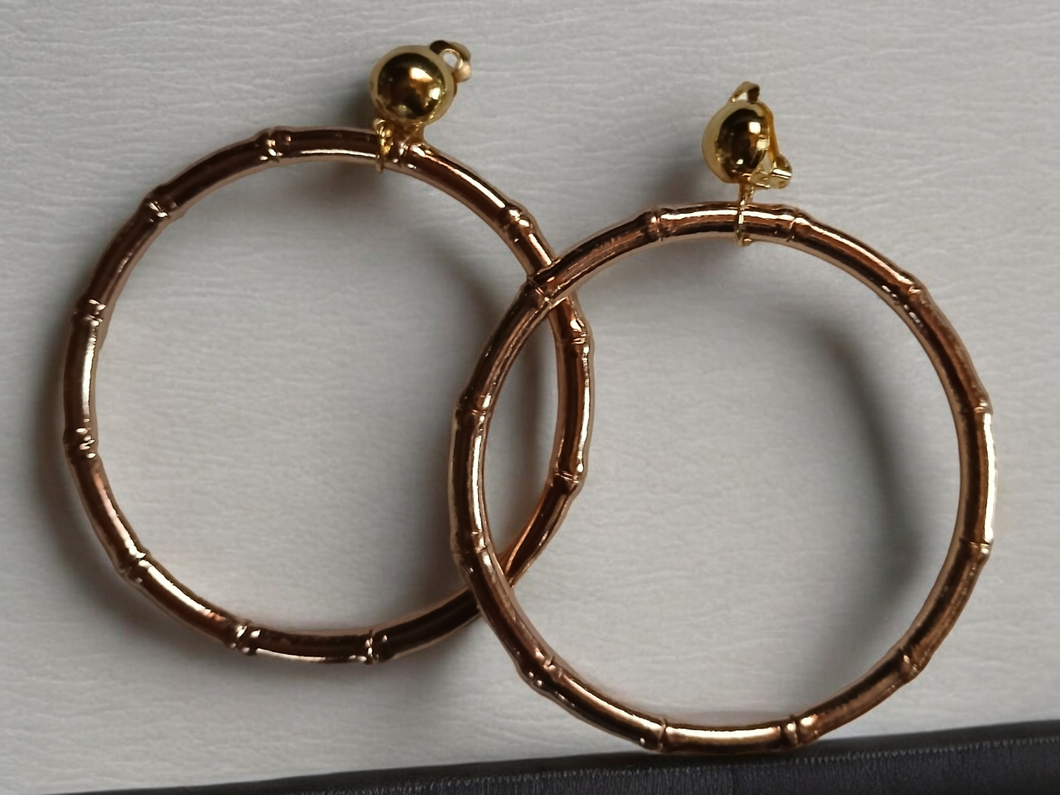 Thin large clip on bamboo hoops