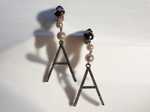 Clip on A initial rhinestone earrings