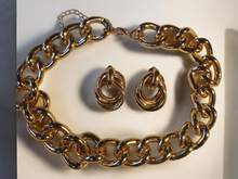 Load image into Gallery viewer, Classy gold metal chain collar necklace and clip on earrings
