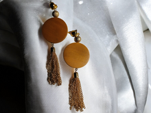 Load image into Gallery viewer, Clip on wood and Metal chain Handmade Earrings
