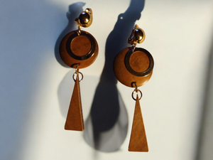 Light boho wood clip on earrings