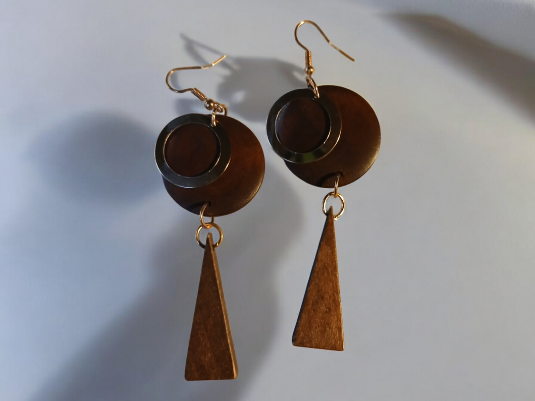 Natural wood dangle boho earrings