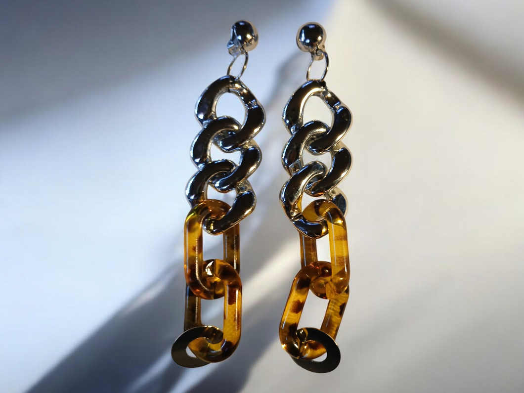 Handmade mixed media acrylic chain clip on earrings