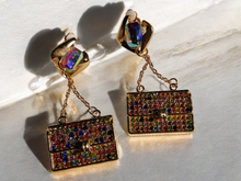 Load image into Gallery viewer, Handmade rhinestone Purse dangle clip on earrings
