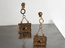 Load image into Gallery viewer, Handmade rhinestone Purse dangle clip on earrings
