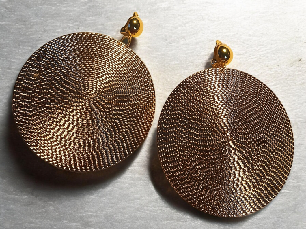 Large hammered disc clip on earrings