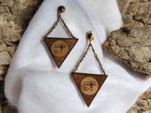 Load image into Gallery viewer, Clip on wooden eye of horus earrings
