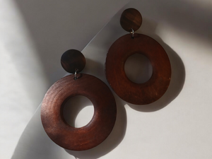 Handmade Minimalist wooden hoop clip on earrings