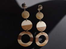 Load image into Gallery viewer, Handmade lucite and Natural Wood Clip On Earrings
