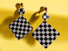 Load image into Gallery viewer, Pop art checkered acrylic Clip on earrings
