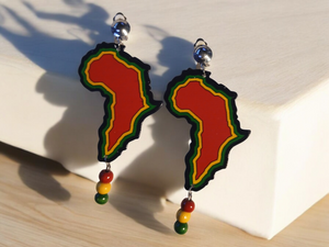 Afrocentric colors wooden Africa clip on earrings