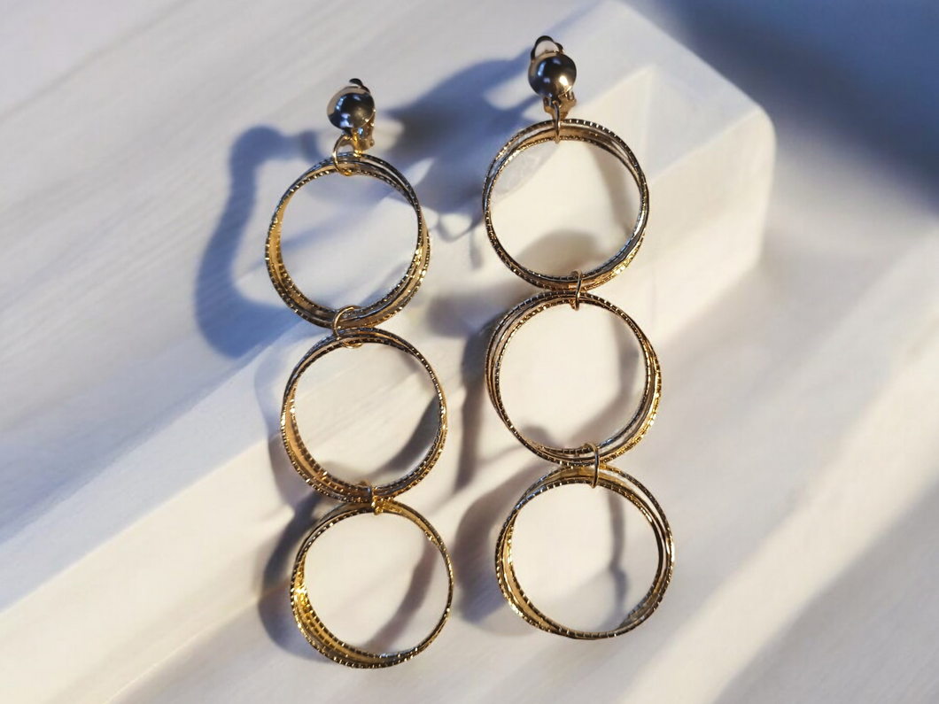 Handmade metal multi hoop clip on earrings