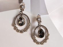 Load image into Gallery viewer, Glam rhinestone and faux pearl clip on hoops
