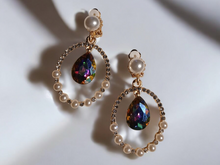 Load image into Gallery viewer, Glam rhinestone and faux pearl clip on hoops
