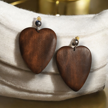 Load image into Gallery viewer, Hand carved wooden heart clip on earrings
