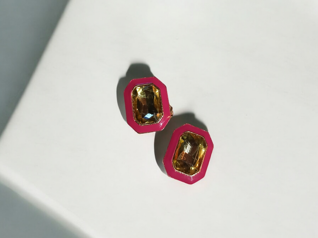 Color block rhinestone clip on studs