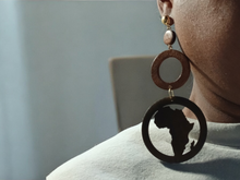 Load image into Gallery viewer, Handmade Wooden Africa silhouette hoops
