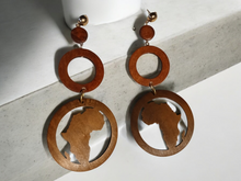 Load image into Gallery viewer, Handmade Wooden Africa silhouette hoops
