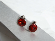 Load image into Gallery viewer, Red crystal stud clip on earrings
