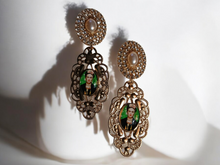 Load image into Gallery viewer, Gold Abstract handmade Frida Kahlo design Clip On Earrings
