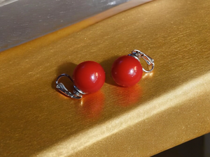 Vintage red acrylic ball clip ons