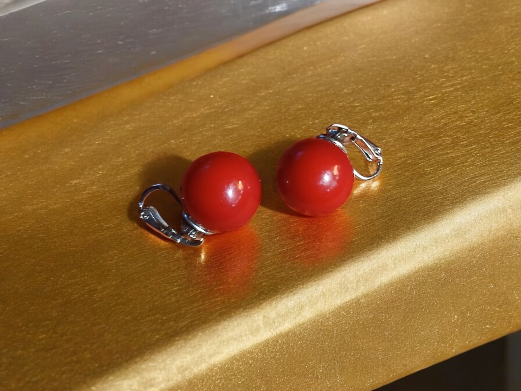 Vintage red acrylic ball clip ons