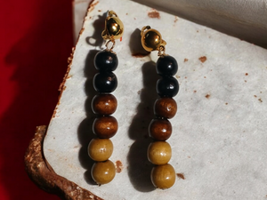 Handmade Wooden boho bead clip on earrings