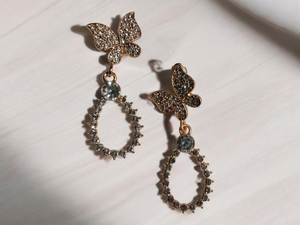 Clip on rhinestone butterfly hoops