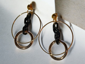 Handmade mixed media hoop clip on earrings